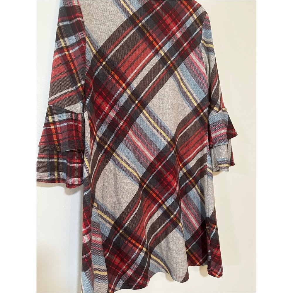 Dark Academia Preppy R&K Ruffle Dress 6P Red Plaid Long Sleeve Tunic - Picture 5 of 6
